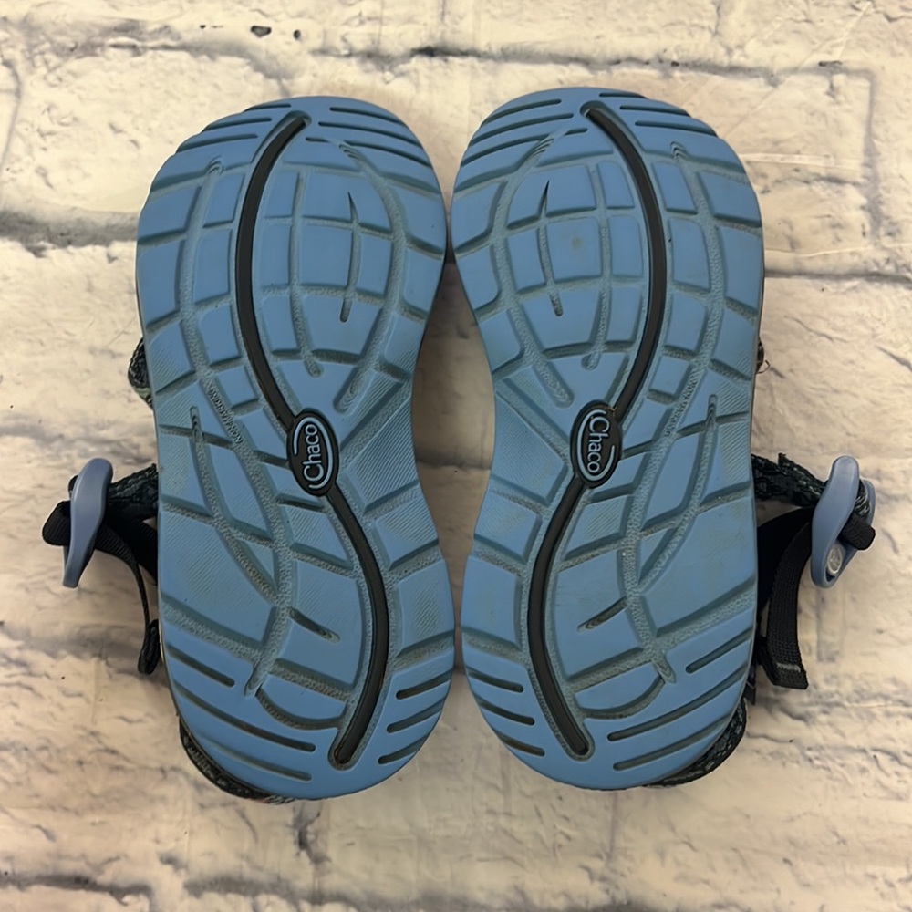 Chaco Women's Black Sandals with Teal and Coral Patterned Straps - Picture 6 of 7